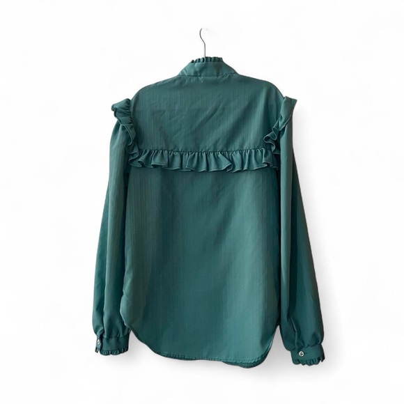 Turquoise Ruffled Long Sleeve Blouse - Picture 2 of 5